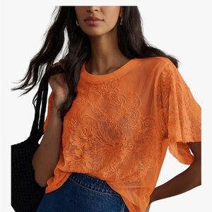 Orange Floral Embroidered Women's Top